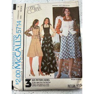 McCalls 5714 Marlo's Corner Vest & Skirt Sewing Pattern Size 12-16 Vintage 1970s